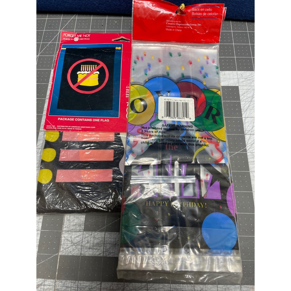 American Greetings Birthday Flag and Over the Hill Treat Bags Black Multi Vintag